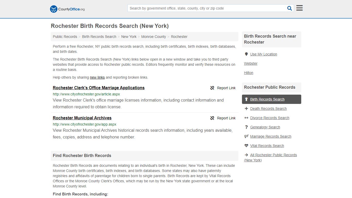 Rochester Birth Records Search (New York) - County Office